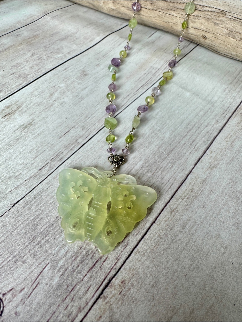 Butterfly Pendant with Green Quartz, Peridot and Amethyst